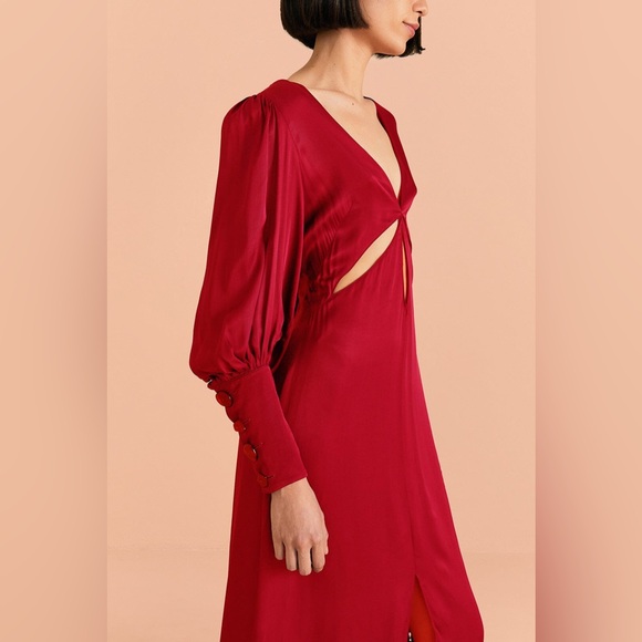 Red Cut Out Long Sleeve Lenzing™ Ecovero™ Viscose Maxi Dress - Picture 6 of 7